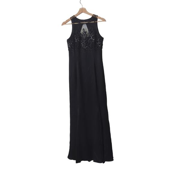 VTG Scott McClintock Womens Floor Length Gown Black Silky High Neck USA 90s 6 - Picture 3 of 7